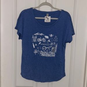 Women’s blue  Asheville tshirt.